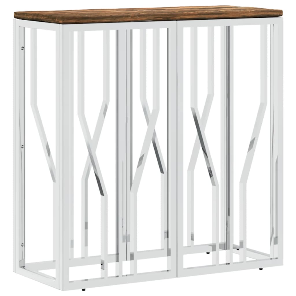 Mesa Consola Acero Inoxidable Madera Maciza Reciclada Plateada_0