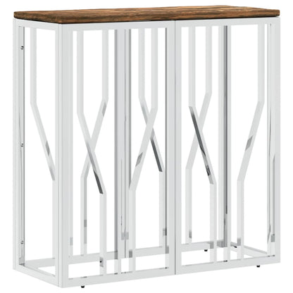 Mesa Consola Acero Inoxidable Madera Maciza Reciclada Plateada_0