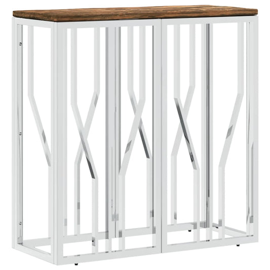 Mesa Consola Acero Inoxidable Madera Maciza Reciclada Plateada_0