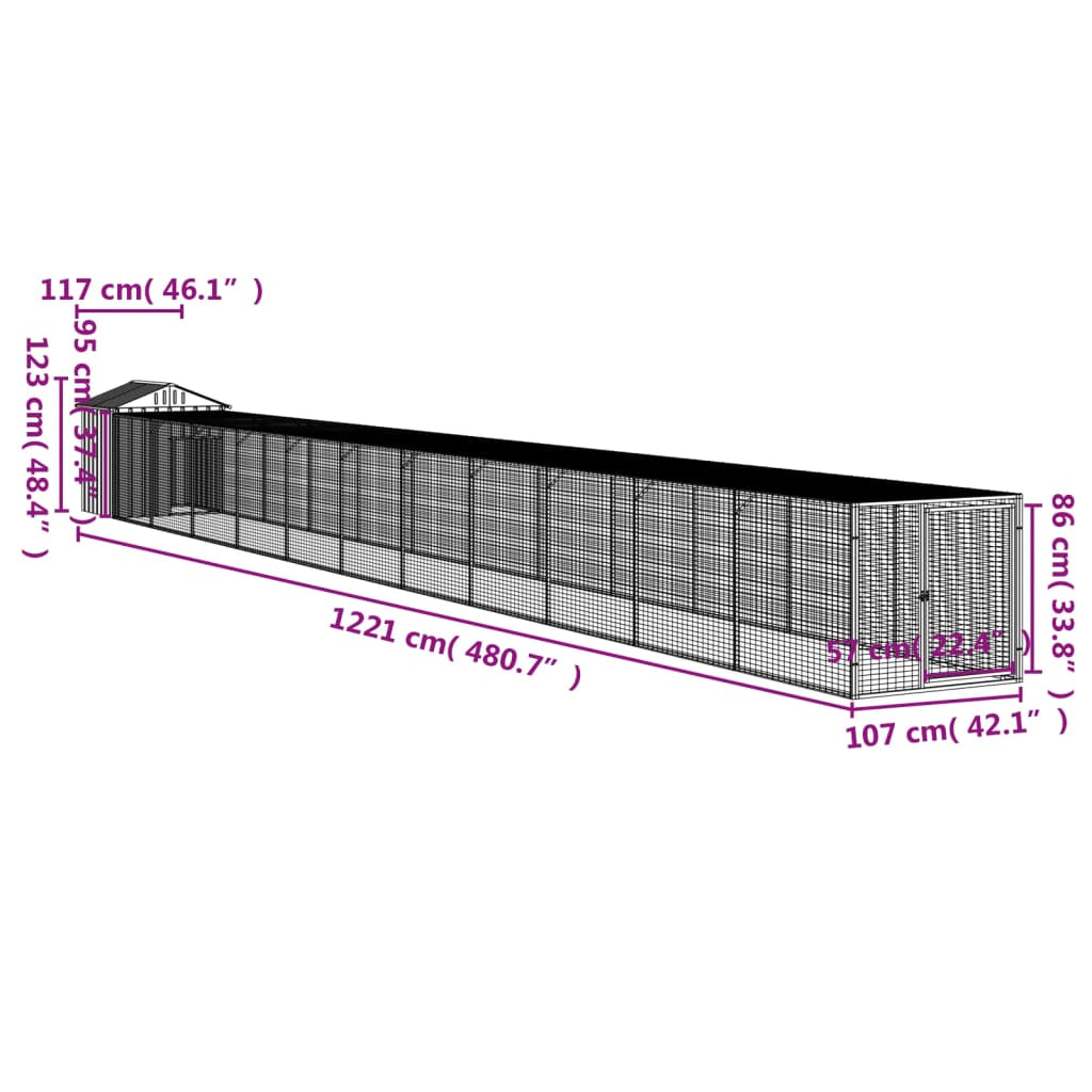 Vidaxl Jaula Gallinas Con Corral Acero Galvanizado Gris 117x1221x123cm_2