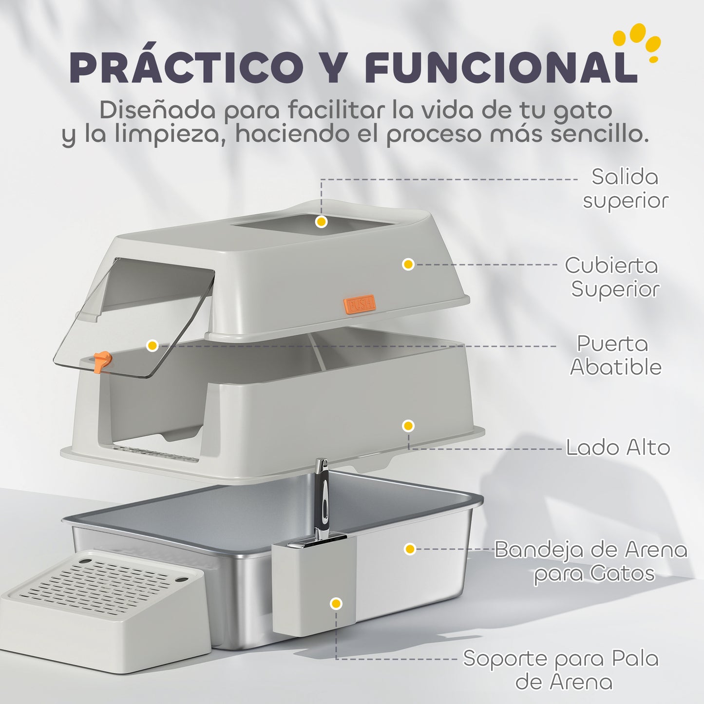 Pawhut Arenero Para Gatos Cubierto De Acero Inoxidable Con Paso De Salida Gris_4