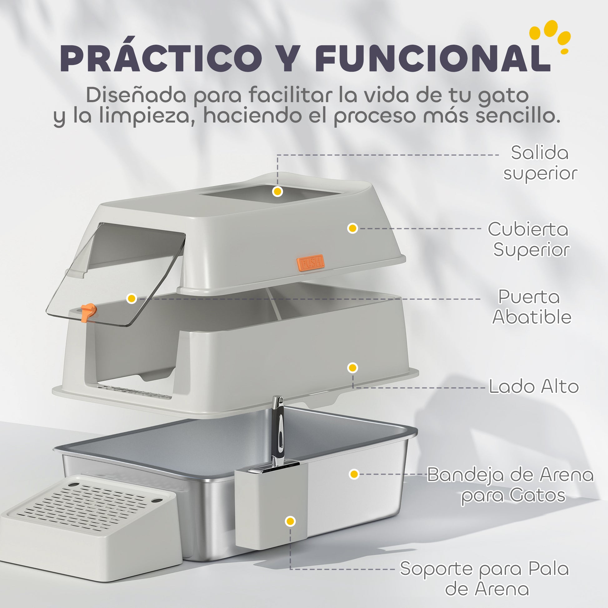 Pawhut Arenero Para Gatos Cubierto De Acero Inoxidable Con Paso De Salida Gris_4
