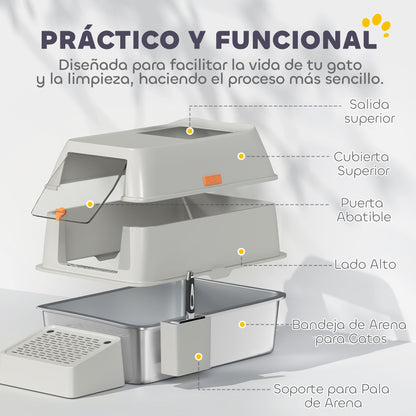 Pawhut Arenero Para Gatos Cubierto De Acero Inoxidable Con Paso De Salida Gris_4