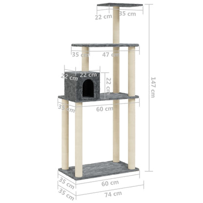 Vidaxl Rascador Para Gatos Con Postes De Sisal Gris Oscuro 147 Cm_2