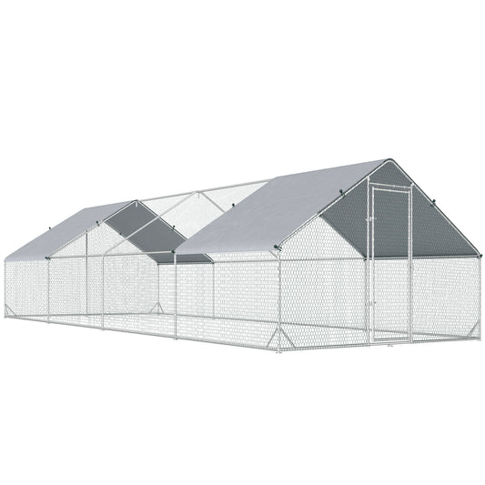 Pawhut Gallinero Para Exterior 24 M² 3x8x2m Con Cubierta De Pe Y Cerradura Plata_0