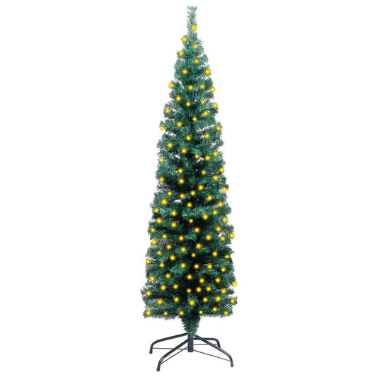 Vidaxl Árbol De Navidad Artificial Delgado Leds Y Soporte Verde 120 Cm_0