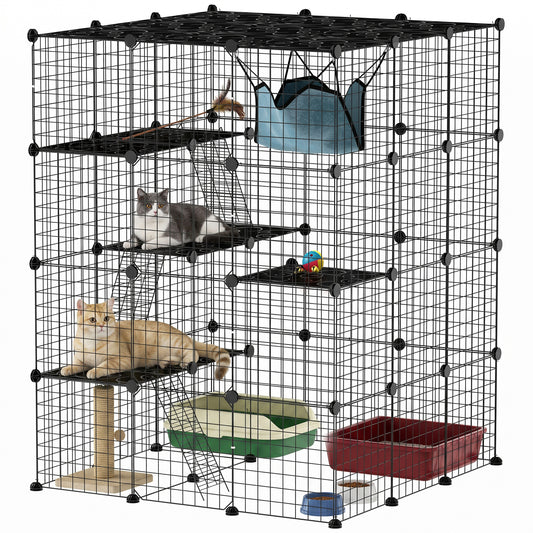 Pawhut Jaula Grande Para Gatos Interior De 4 Niveles 105x105x140 Cm, Negro_0