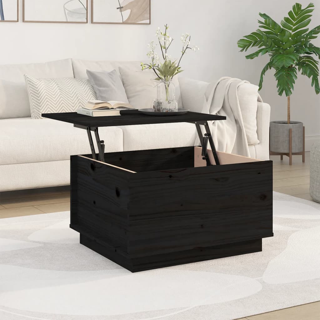 Mesa De Centro De Madera Maciza De Pino Negro 60x50x35 Cm_1