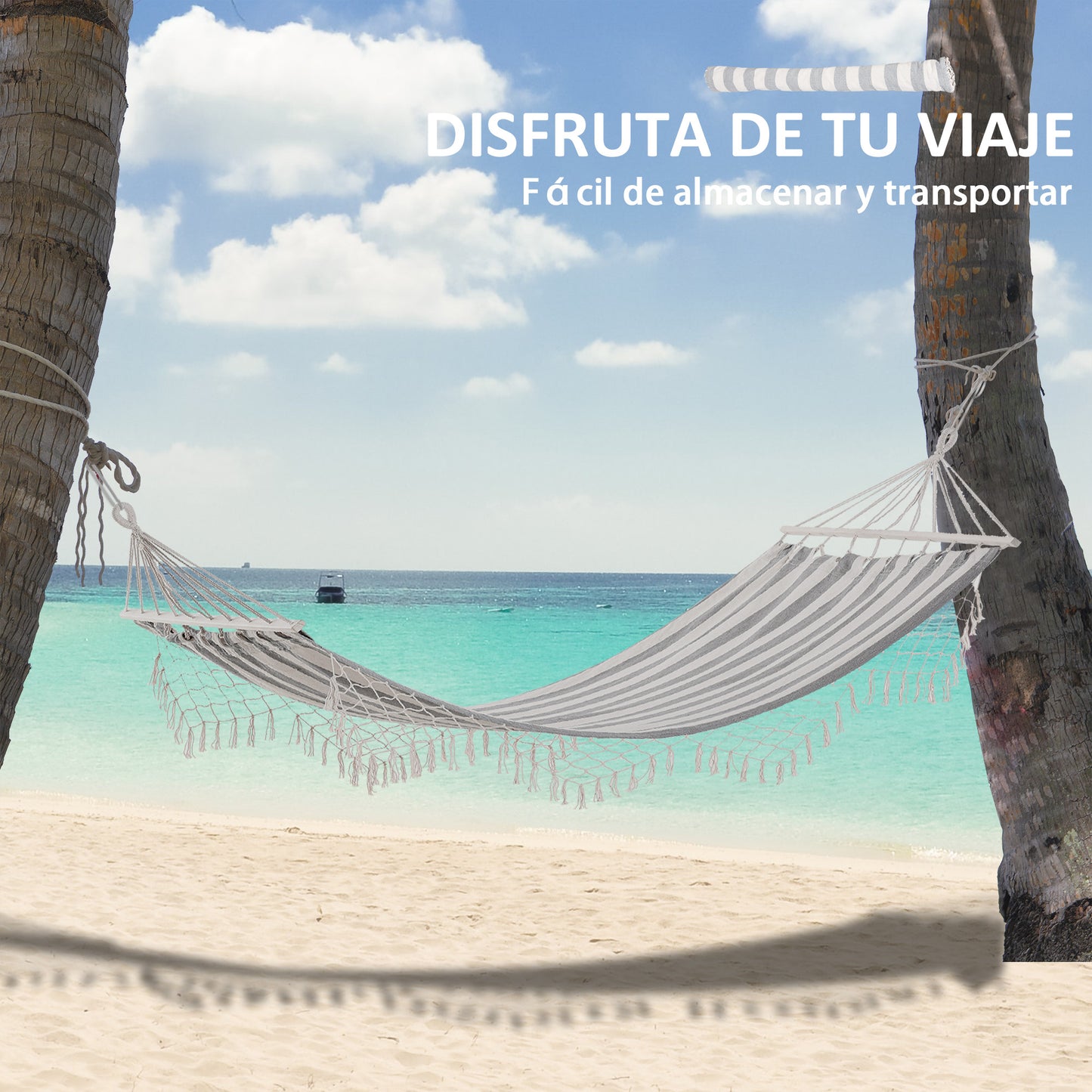Outsunny Hamaca De Jardín Con Travesaños De Madera Carga 120 Kg Gris Y Crema_5