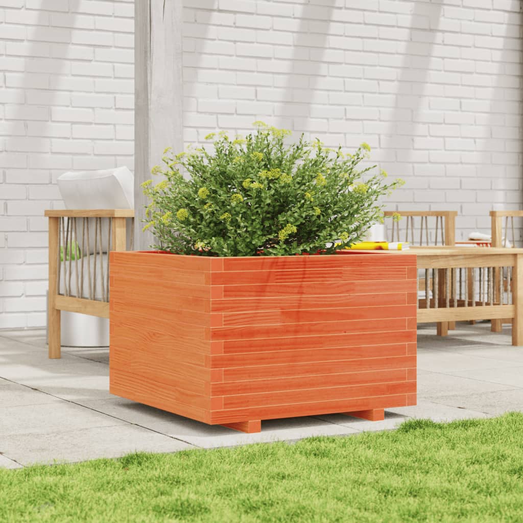 Jardinera Madera Maciza De Pino Marrón Cera 70x70x49,5 Cm_2