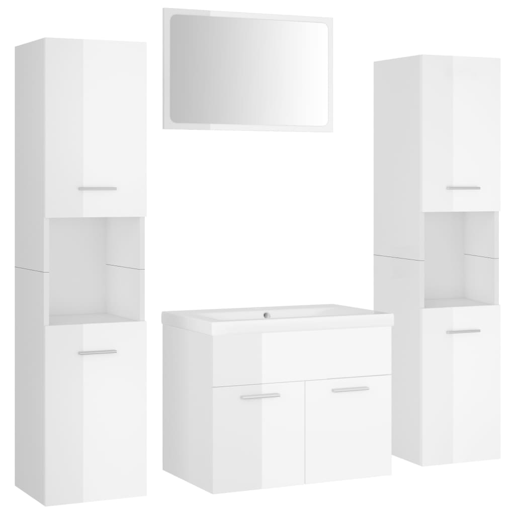Juego De Muebles De Baño Madera De Ingeniería Blanco Brillo / Vetonek_2