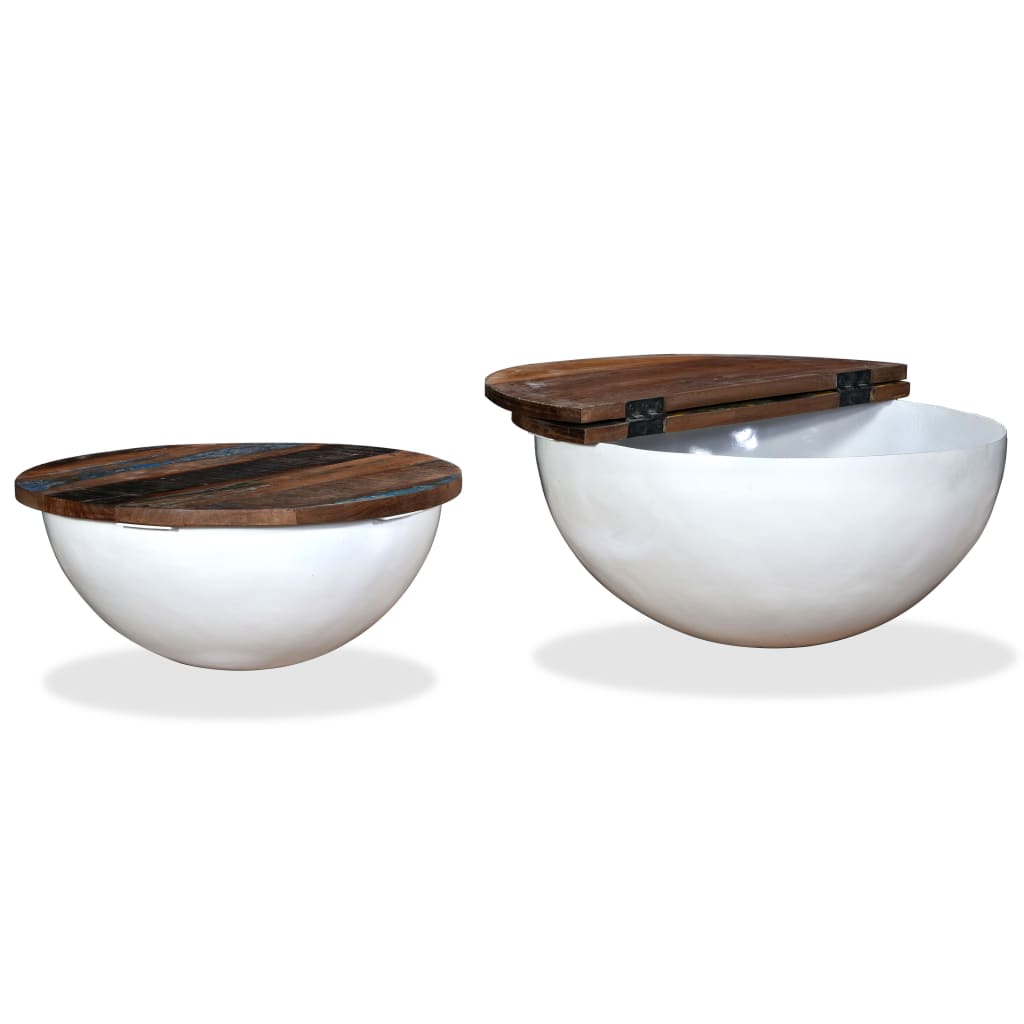 Set Mesa De Centro Forma De Bol 2 Uds Madera Reciclada Blanco._1