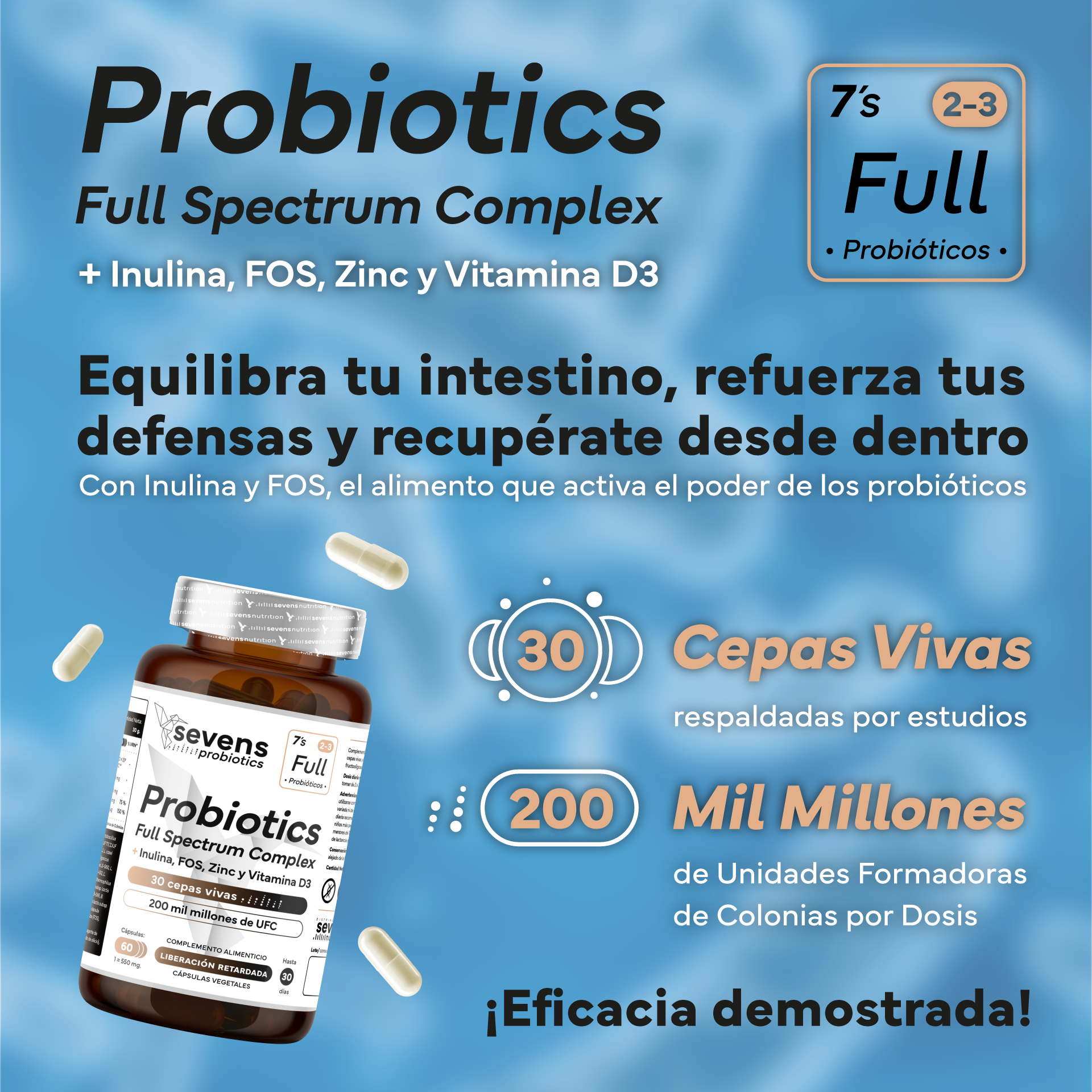 Pack 2x Probiótico Full Spectrum Complex Con Prebióticos De Sevens Nutrition. Salud Digestiva Y Sistema Inmune_1