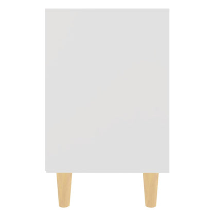 Mesita De Noche Con Patas De Madera Maciza Blanco 40x30x50 Cm_3