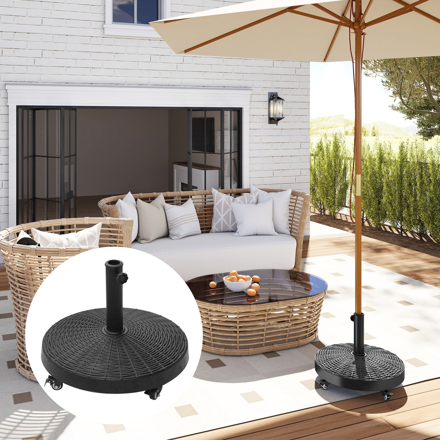Outsunny Base Para Sombrilla Redonda Ø52 Cm Con Ruedas Negro_1