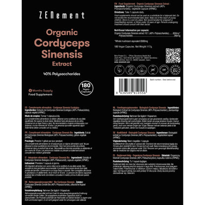 Extracto de Cordyceps Sinensis ECO 40% Polisacáridos Zenement, 180 comprimidos Cordyceps Sinensis Ecológico