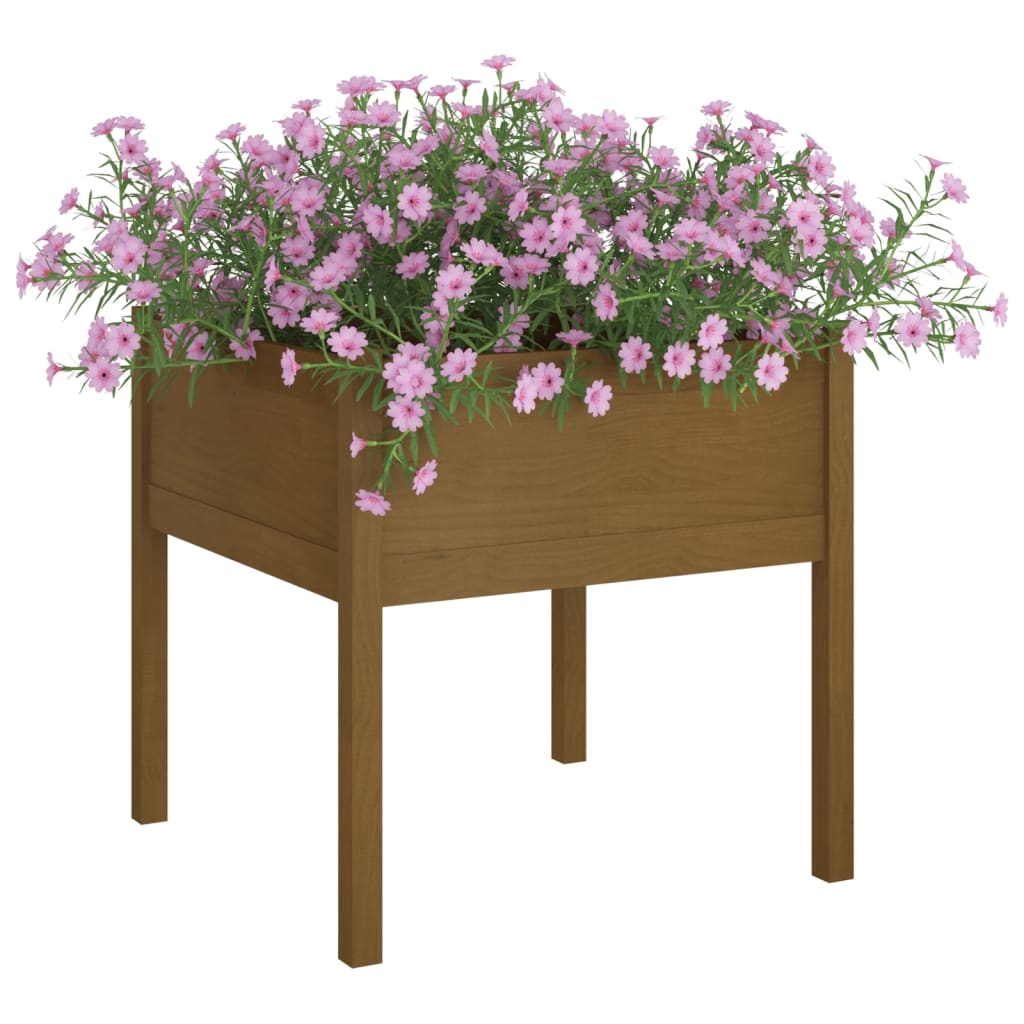 Jardineras 2 Uds Madera Maciza De Pino Marrón Miel 70x70x70 Cm_2