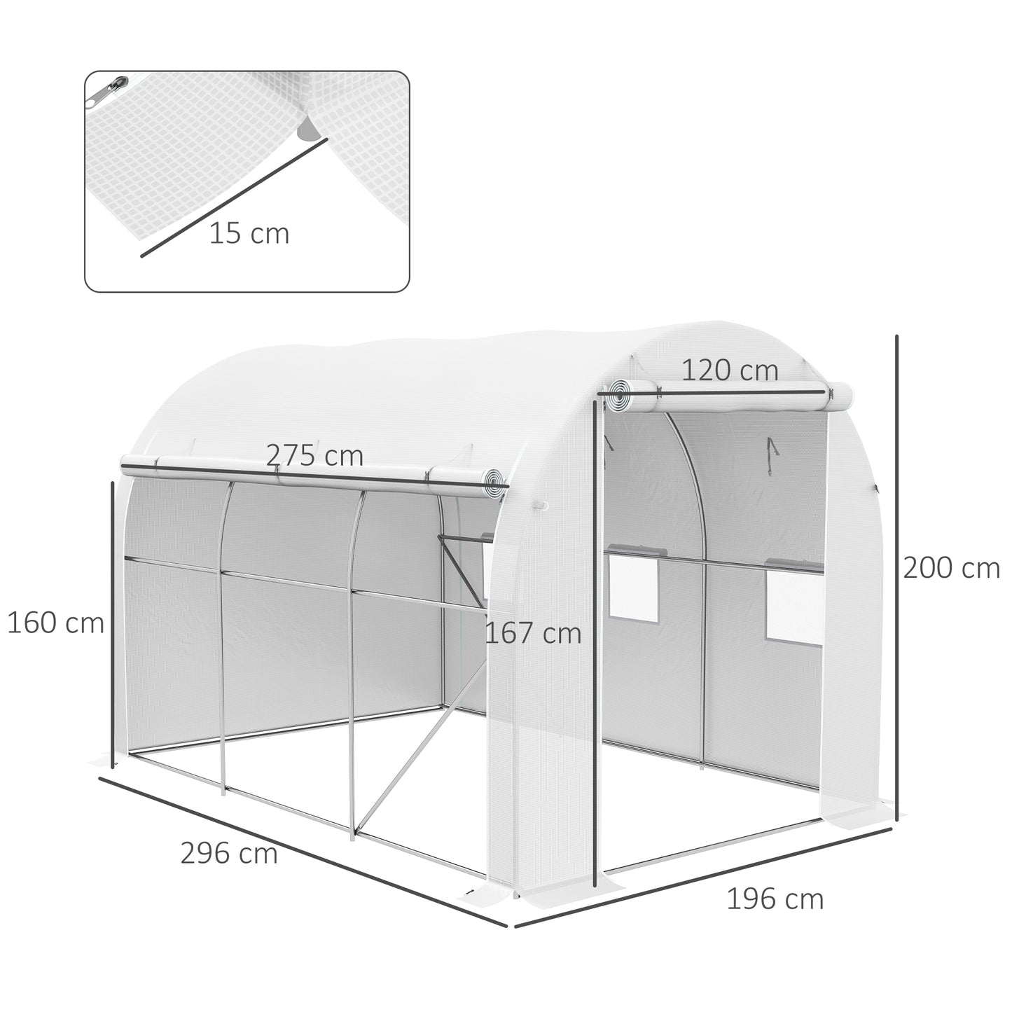 Outsunny Invernadero De Túnel 3x2x2 M Con 3 Puertas Y 6 Ventanas Blanco_2