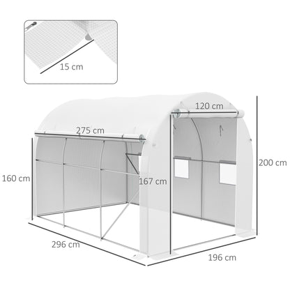 Outsunny Invernadero De Túnel 3x2x2 M Con 3 Puertas Y 6 Ventanas Blanco_2