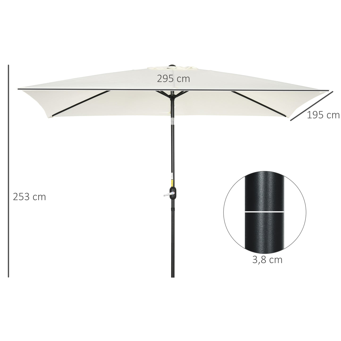 Outsunny Sombrilla Jardín Aluminio 200x300x253 Cm Inclinable Con Manivela Crema_2