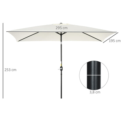 Outsunny Sombrilla Jardín Aluminio 200x300x253 Cm Inclinable Con Manivela Crema_2