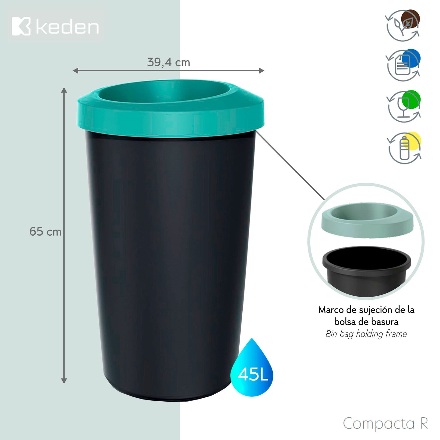 Cubo De Reciclaje 45l Keden En Plástico Con Práctica Tapa Abierta Color Amarillo._1