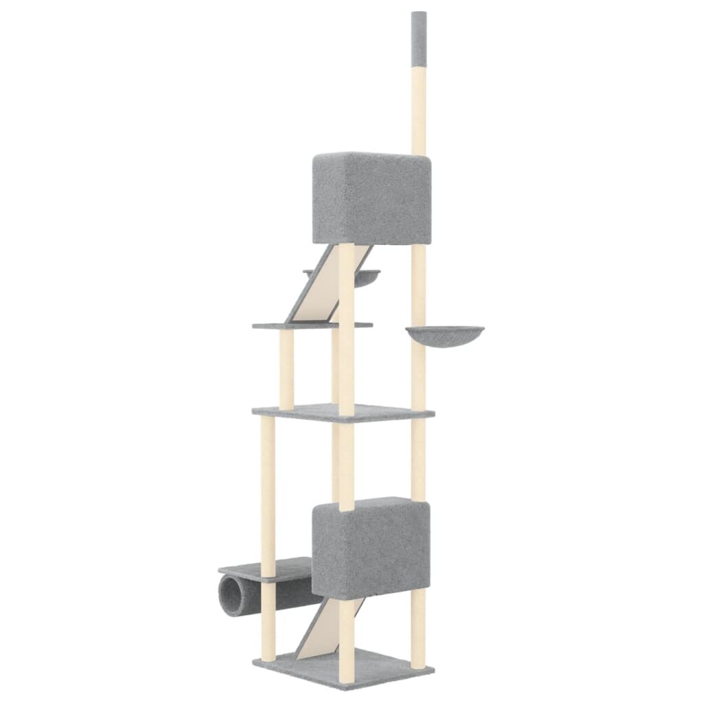 Vidaxl Árbol Rascador Para Gatos Suelo A Techo Gris Claro 277-303 Cm_4