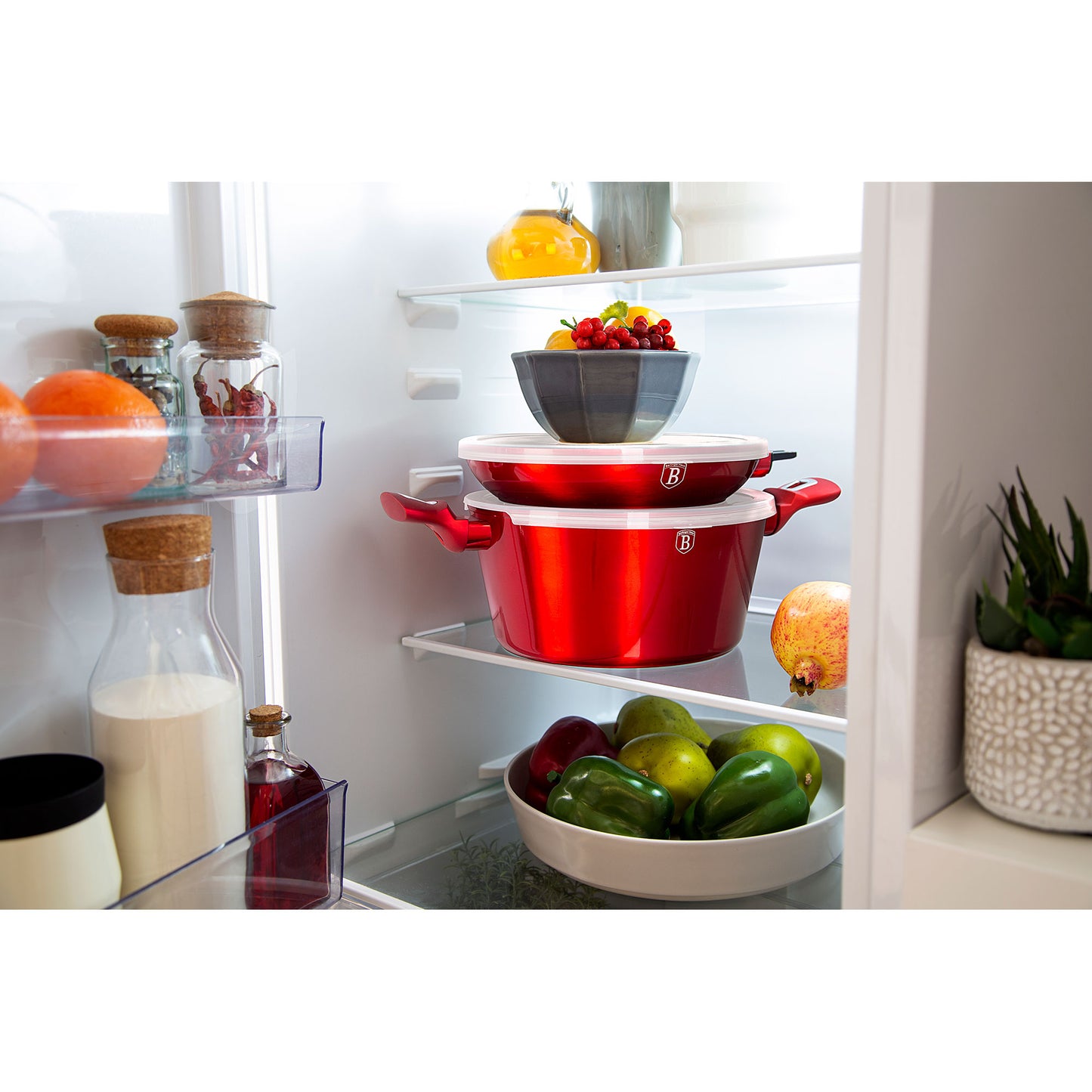 Batería De Cocina Aluminio Forjado Antiadherente Sin Pfoa, Set 2 Cacerolas, 1 Sartén, Tapas Berlinger Haus Burgundy Rojo