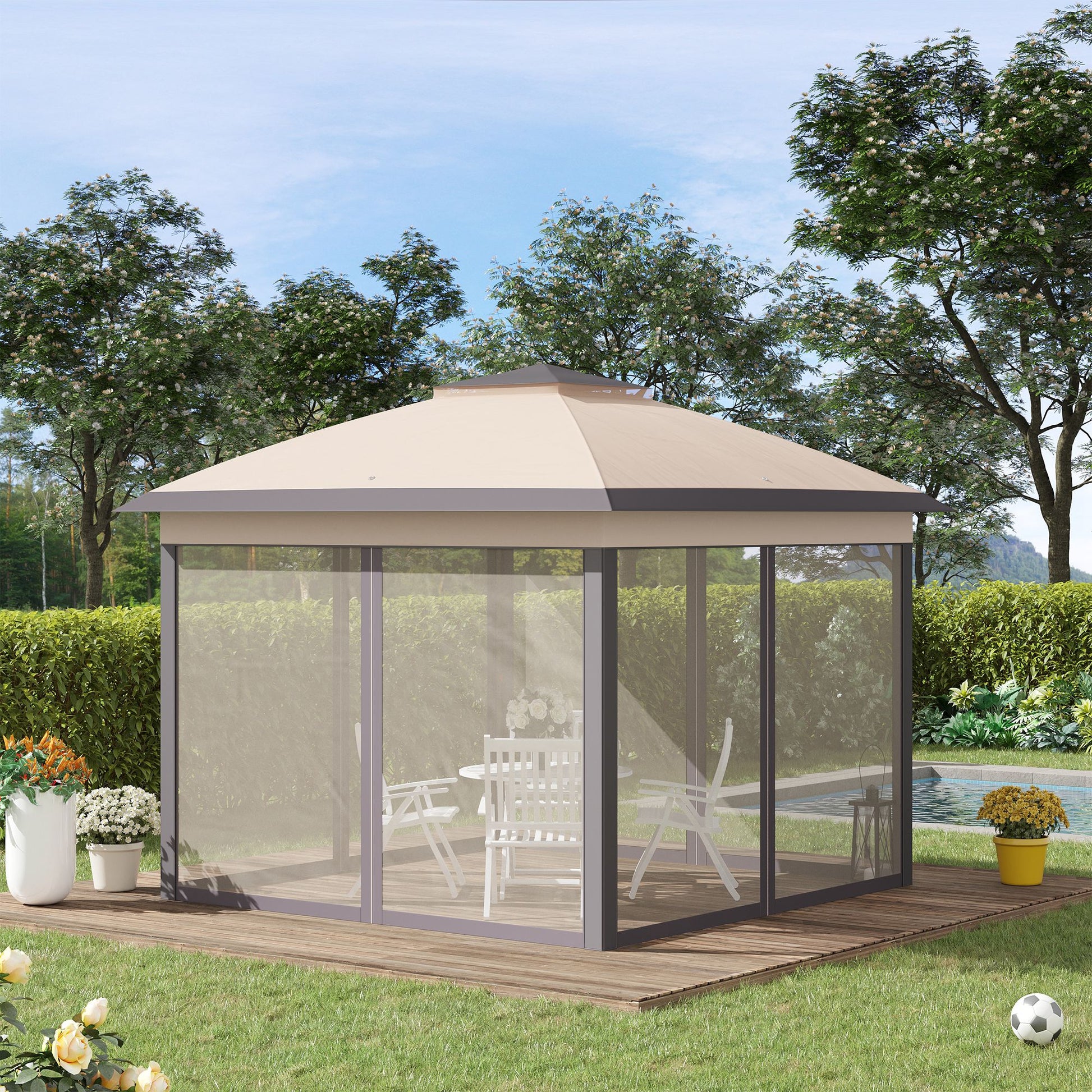 Outsunny Carpa Plegable 3,3x3,3 M Con Altura Ajustable Doble Techo Anti-uv Beige_1