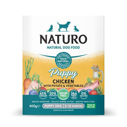 Naturo Comida Humeda Perro Cachorro Grain Free De Pollo Y Patata 400g X 7 Latas_0