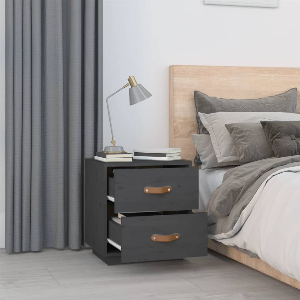 Mesitas De Noche 2 Uds Madera Maciza Pino Gris 40x34x45 Cm_2