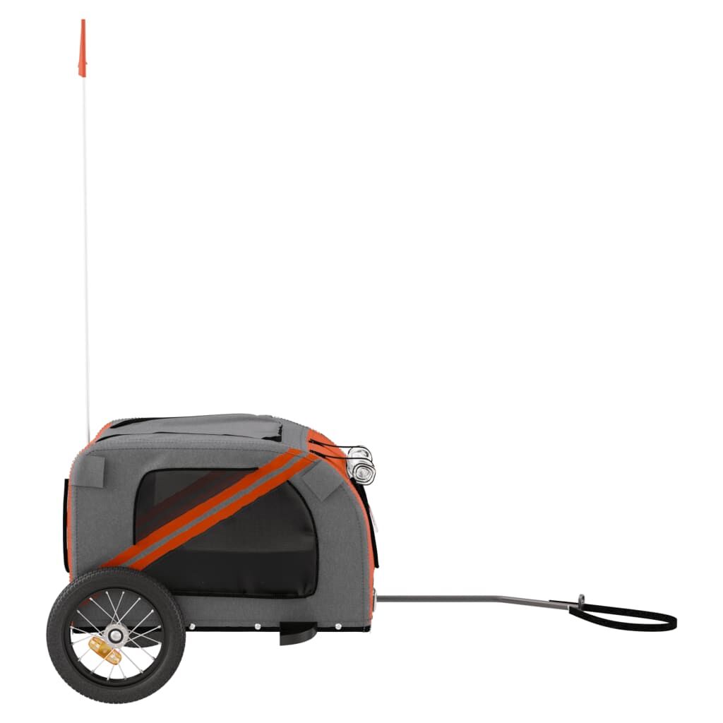 Vidaxl Remolque De Bicicleta Mascotas Hierro Tela Oxford Naranja Gris_4