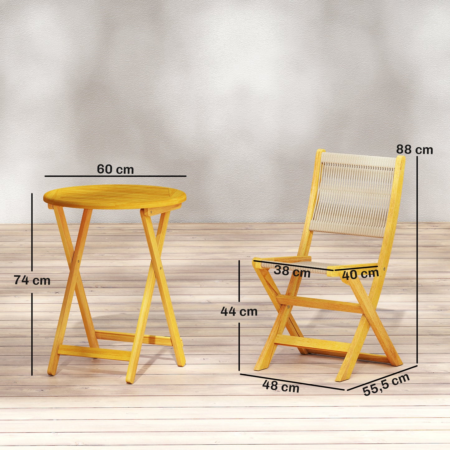 Outsunny Conjunto De Muebles De Jardín Con 2 Sillas Plegables Y Mesa Natural_2