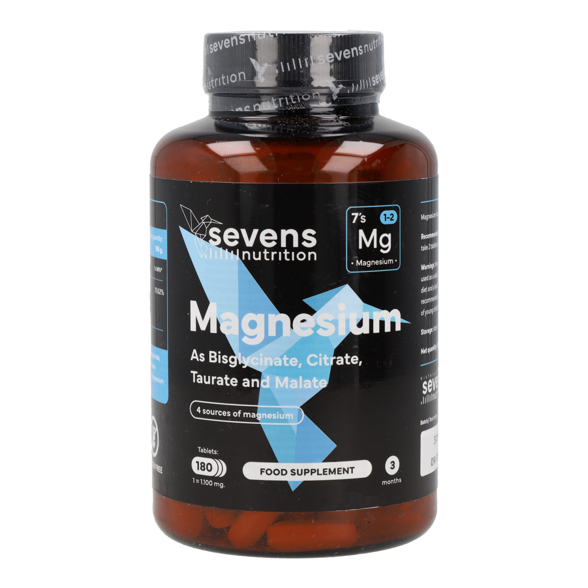Magnesio Complex Bisglicinato Citrato Taurato y Malato Sevens Nutrition 180 cápsulas