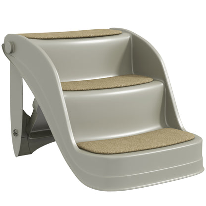 Pawhut Escalera Para Perros Pequeños Plegable De 3 Peldaños 49x38x38 Cm Gris_0
