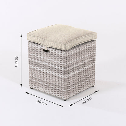 Pack 4 Puffs Para Exterior, Estilo Moderno, Aluminio Y Ratán Sintético Plano, Color Gris Claro, Puff:40x40x49_4