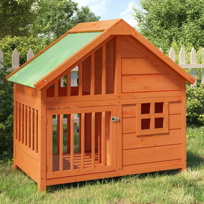 Vidaxl Caseta Para Perros Madera Maciza De Pino Marrón 96x60,5x87 Cm_1