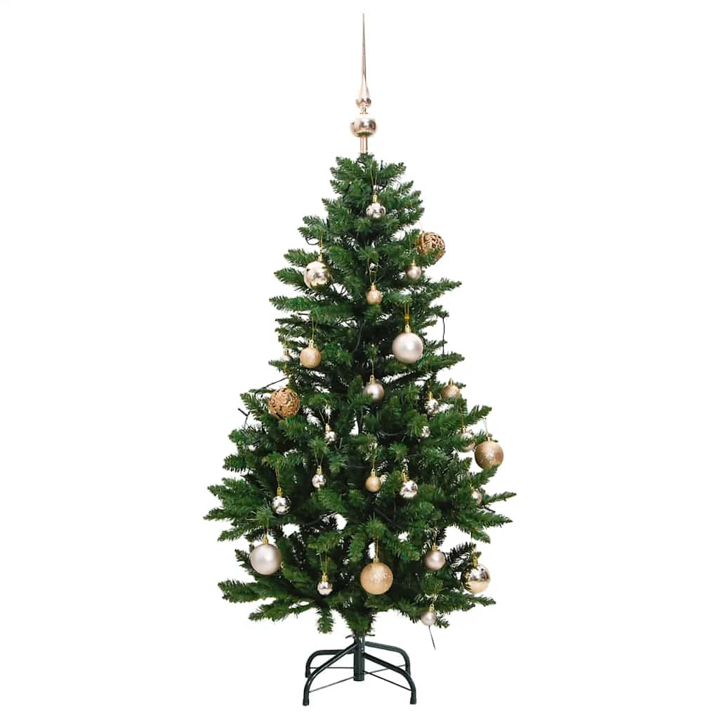 Vidaxl Árbol Navidad Artificial Con Bisagras 150 Led Y Bolas 120 Cm_3