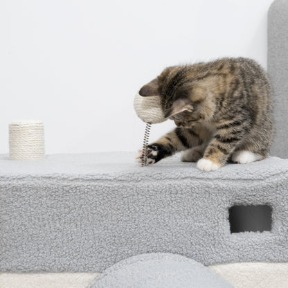 Pawhut Túnel Para Gatos Con Cueva Puerta Delantera Poste Sisal Bola 48x95x58 Cm_3