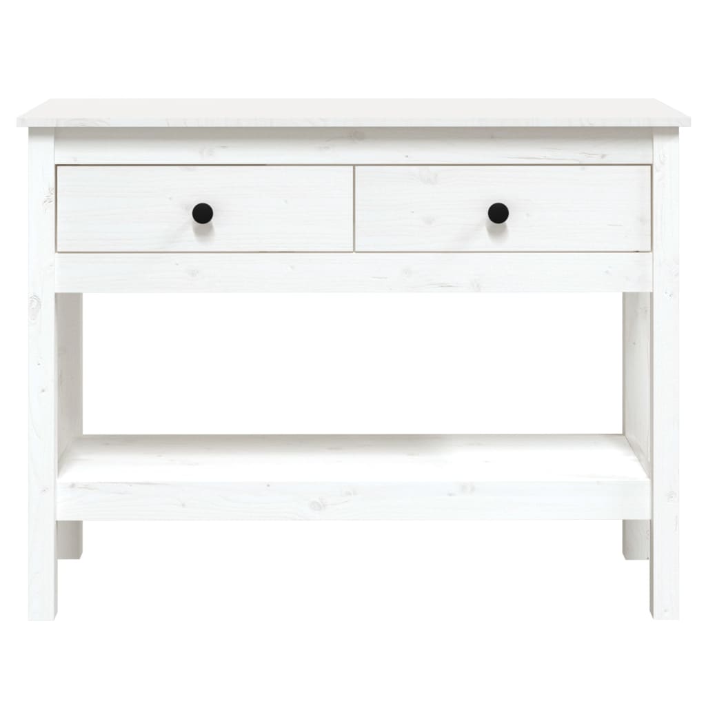 Mesa Consola De Madera Maciza De Pino Blanco 100x35x75 Cm_4
