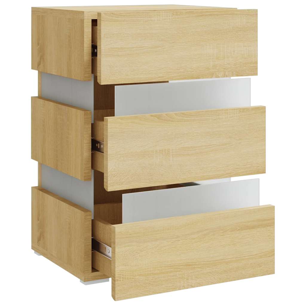 Mesita De Noche Luz Led Madera De Ingeniería Sonoma 45x35x67 Cm_2