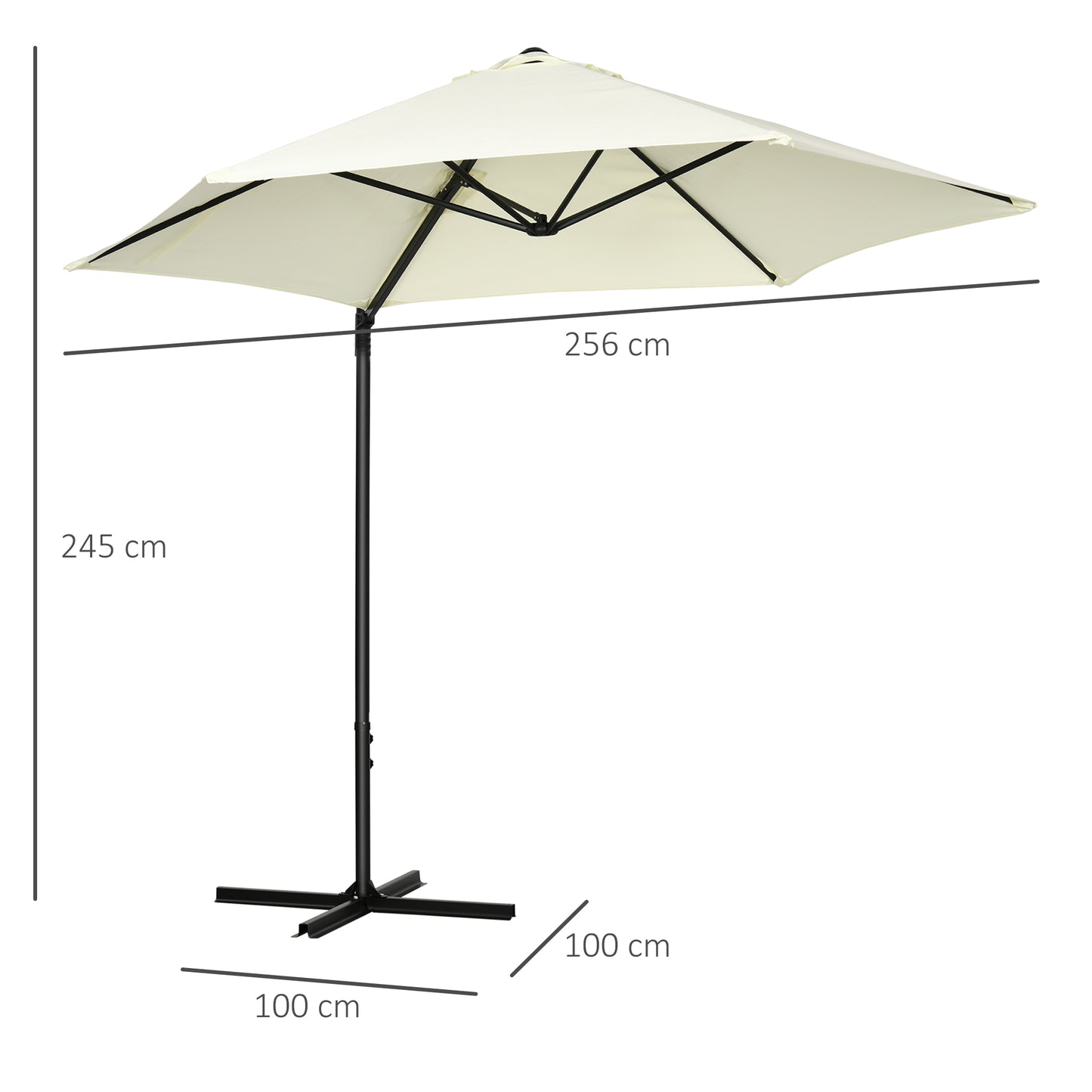 Outsunny Sombrilla Jardín Ø256x245 Cm Rotación 360° Apertura Manual Beige_2