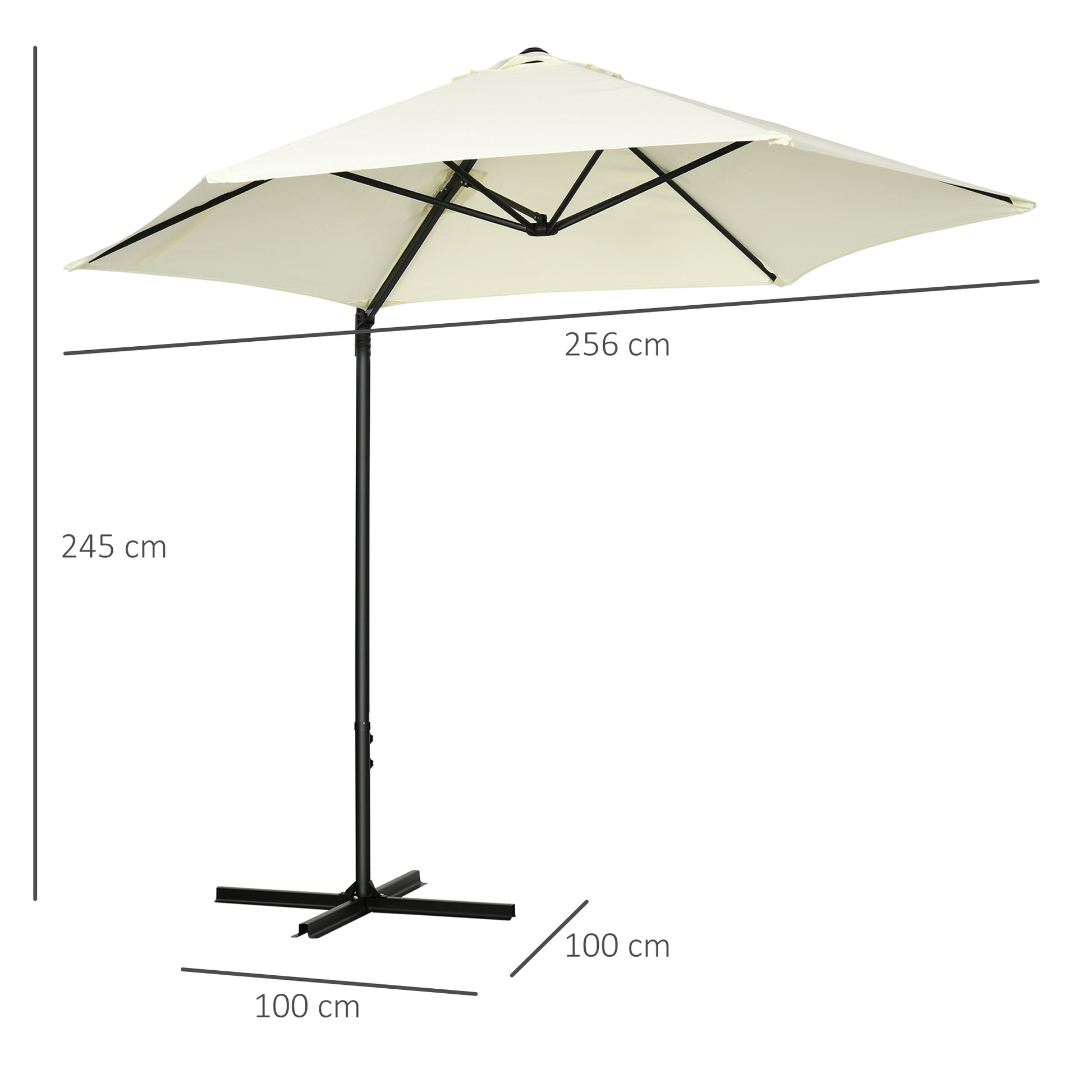 Outsunny Sombrilla Jardín Ø256x245 Cm Rotación 360° Apertura Manual Beige_2