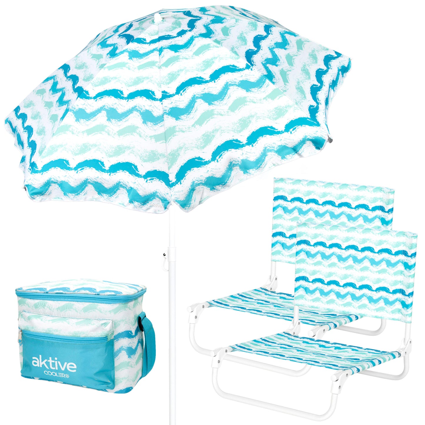 Aktive Pack Playa Con Sombrilla + Nevera Térmica 15l + 2 Sillas Baja Plegable  45x50x50 Cm (4 Piezas)_0