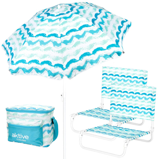 Aktive Pack Playa Con Sombrilla + Nevera Térmica 15l + 2 Sillas Baja Plegable  45x50x50 Cm (4 Piezas)_0
