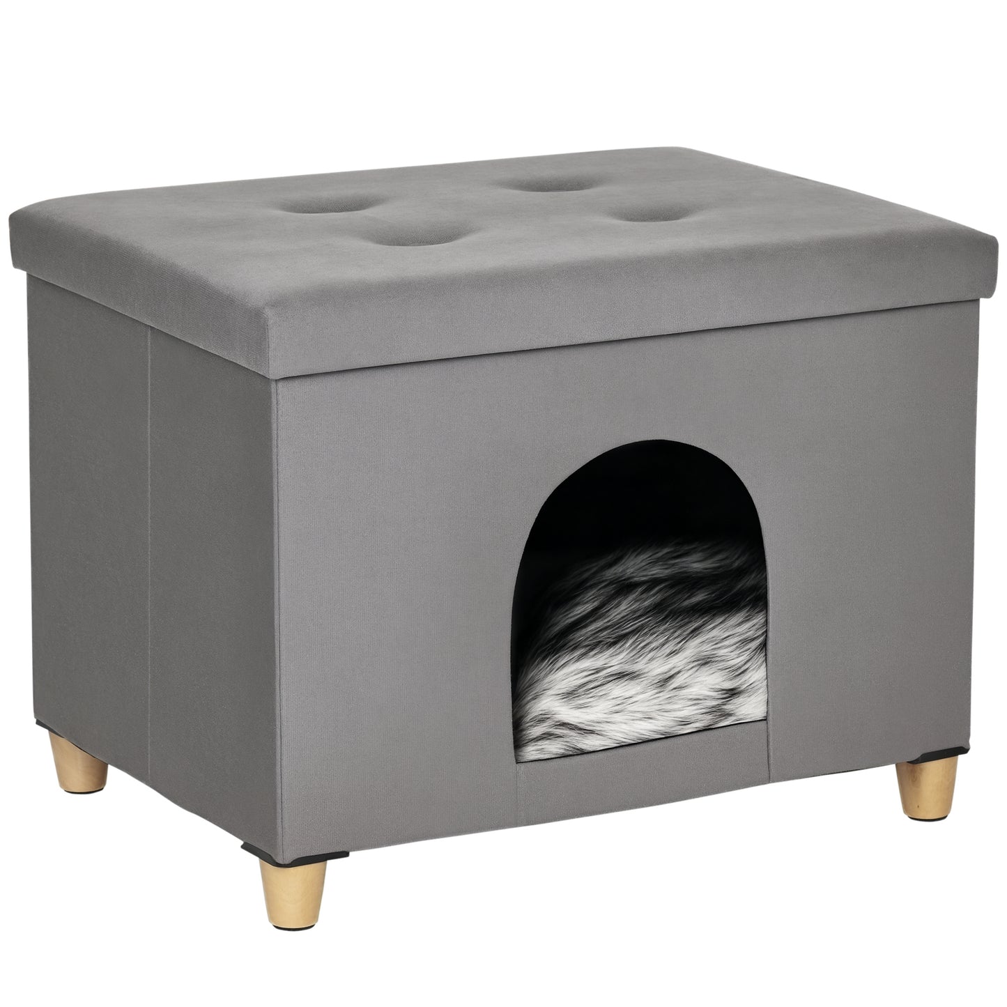 Pawhut Casa Para Gatos 2 En 1 Taburete Con Tapa Extraíble Cojín 60x45x44,5 Cm_0