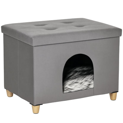 Pawhut Casa Para Gatos 2 En 1 Taburete Con Tapa Extraíble Cojín 60x45x44,5 Cm_0