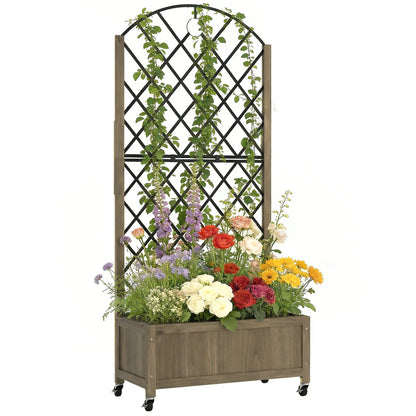 Outsunny Jardinera De Madera Con Enrejado Metálico Y Ruedas_0