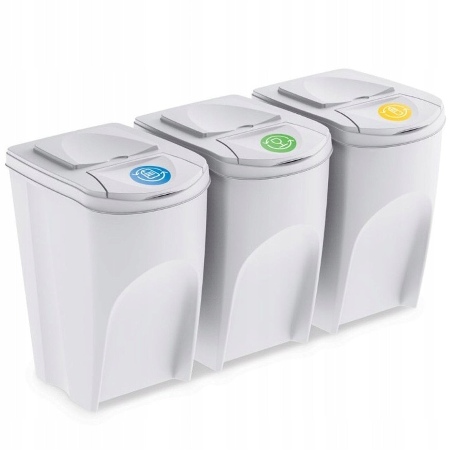 Set De 3 Cubos De Basura Keden Sortibox Papelera Reciclaje, Blanco Roto, Volumen 3x35l_0