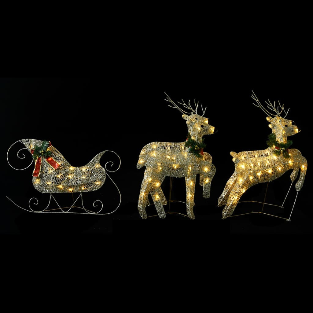 Vidaxl Renos Y Trineo De Navidad De Exterior Con 100 Led Dorados_3
